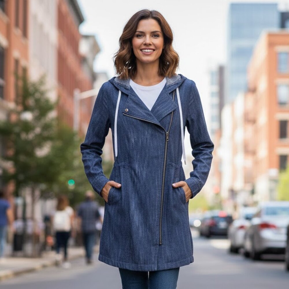 CAbi Women’s 100% Cotton Adventure Anorak Blue Denim Jacket, Size Medium